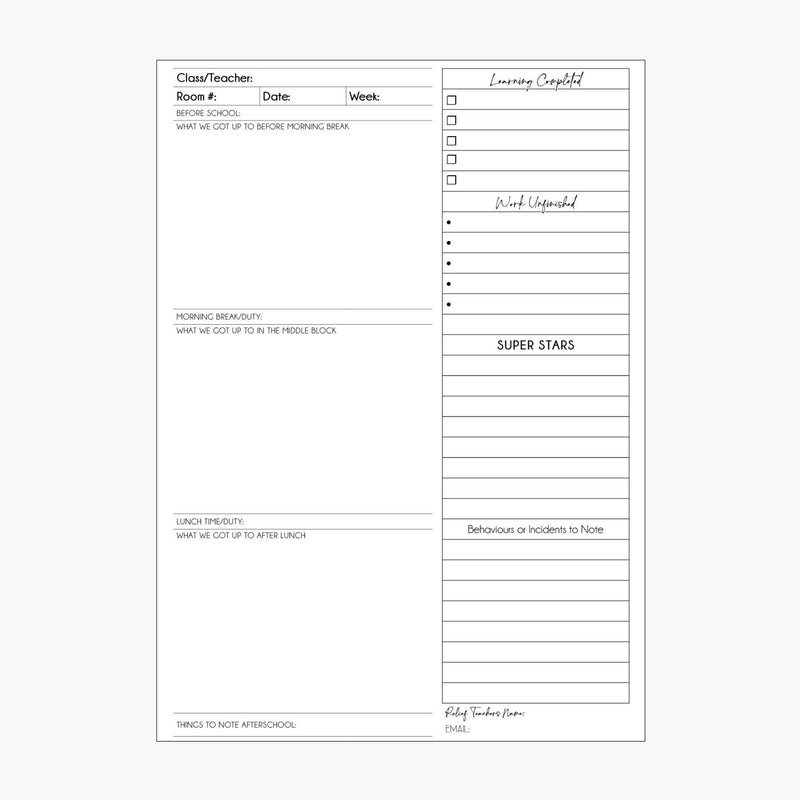 Relief Teaching Planner 2025