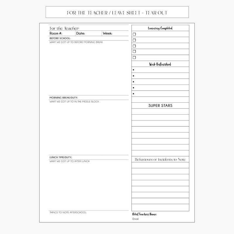 Relief Teaching Planner 2026