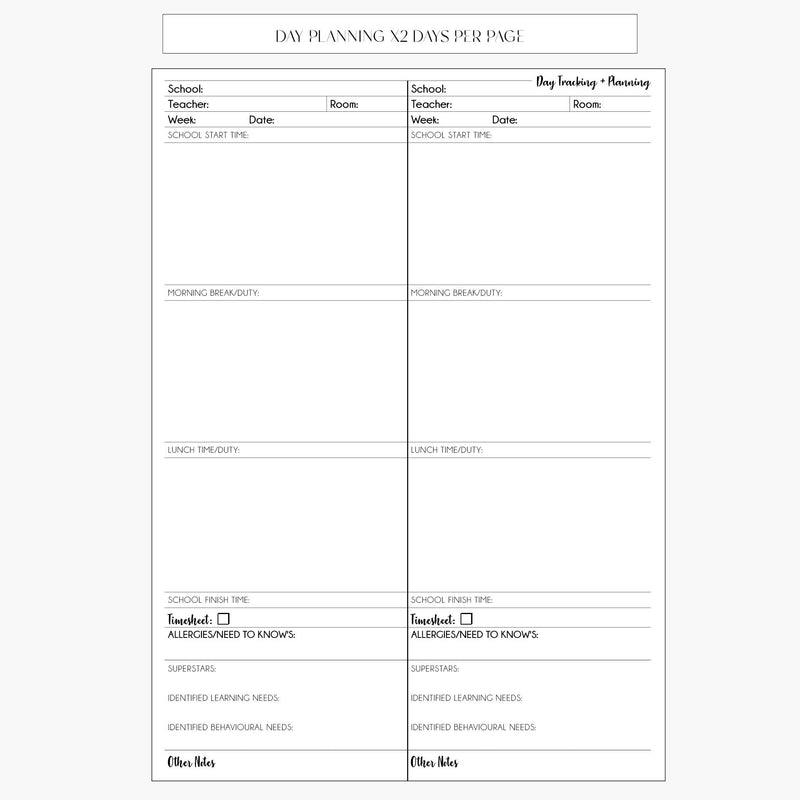 Relief Teaching Planner 2026
