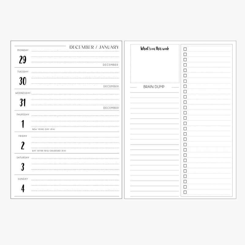 2026 Weekly Diary + Organiser Spread