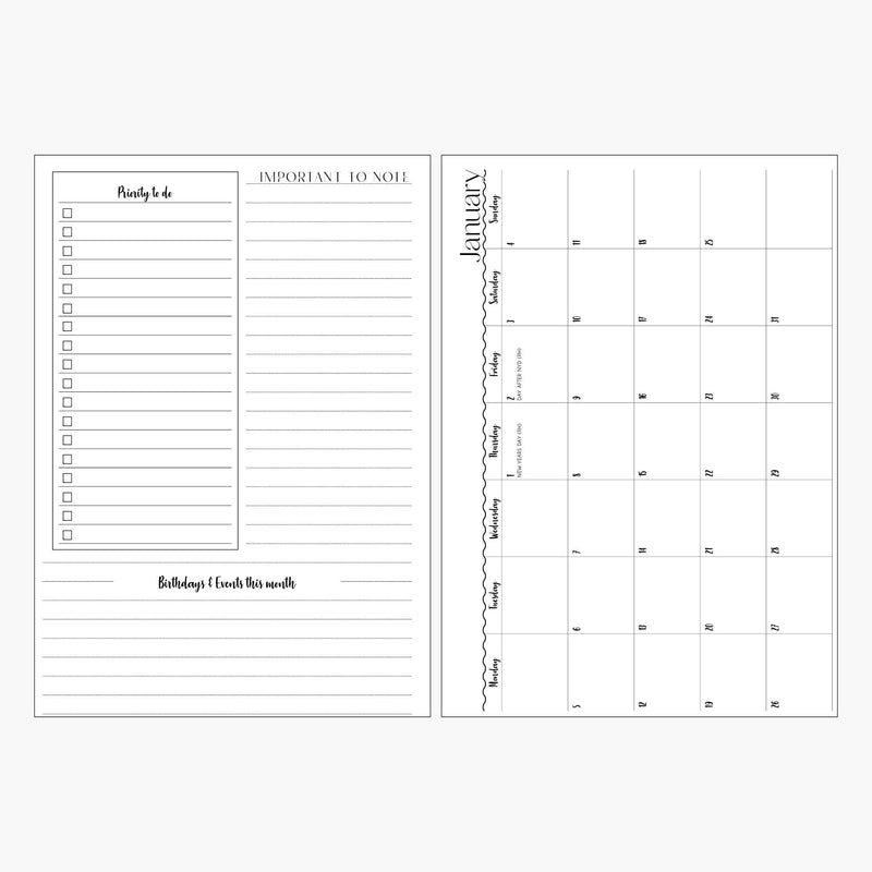 2026 Weekly Diary + Organiser Spread