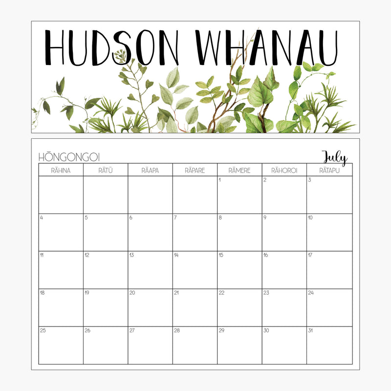 Te Reo Personalised Fridge Calendar
