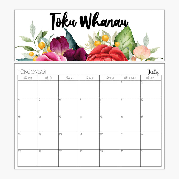 Te Reo Personalised Fridge Calendar